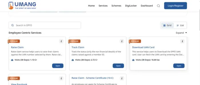 umang epfo service